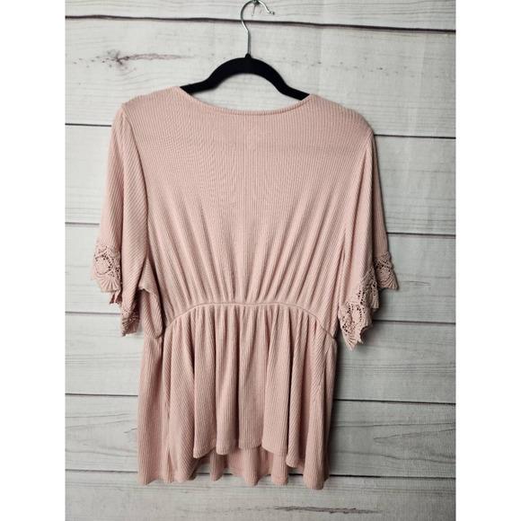 Isabel Maternity Womens Casual Top‎ Pink Short Sleeve Stretch Lace Knit Plus XXL - Picture 2 of 6